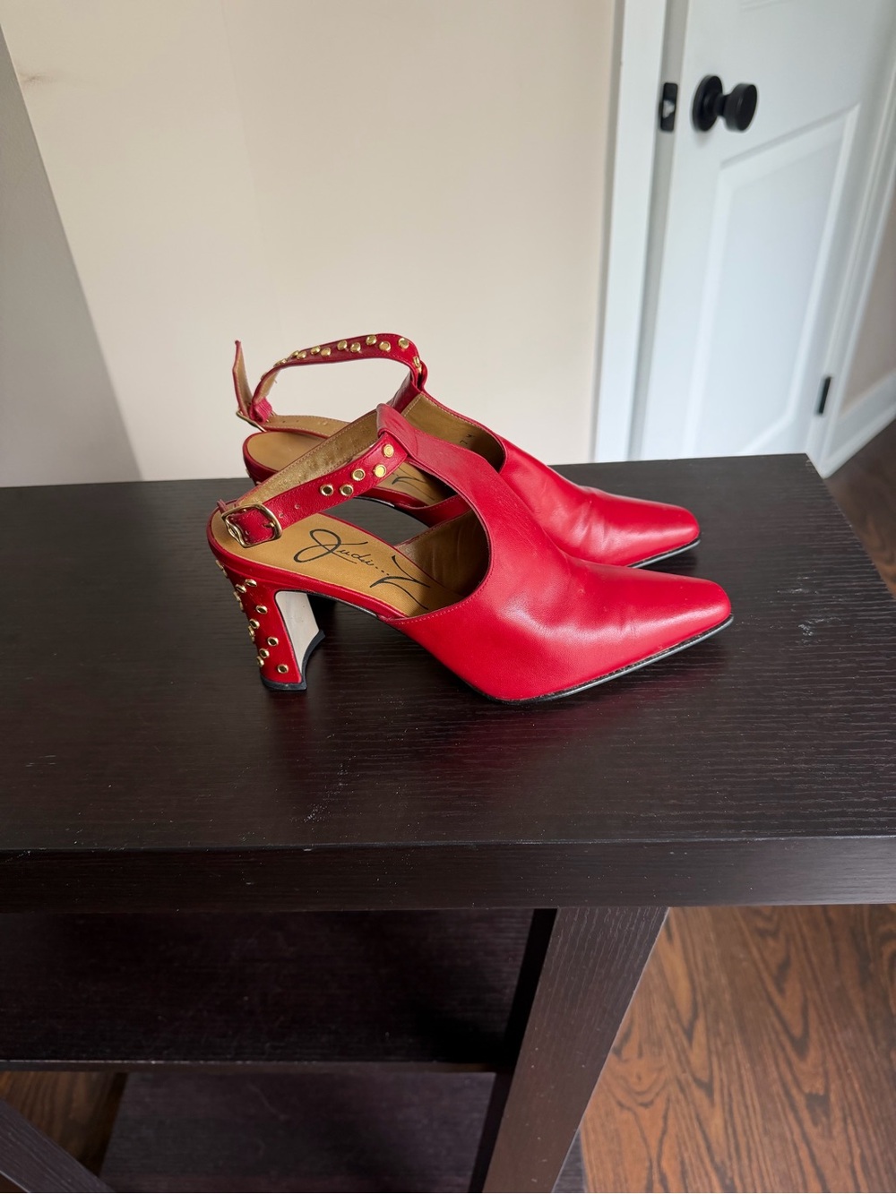 Judi Z Slingback Pointed Toe Heels with Studded Strap and heel